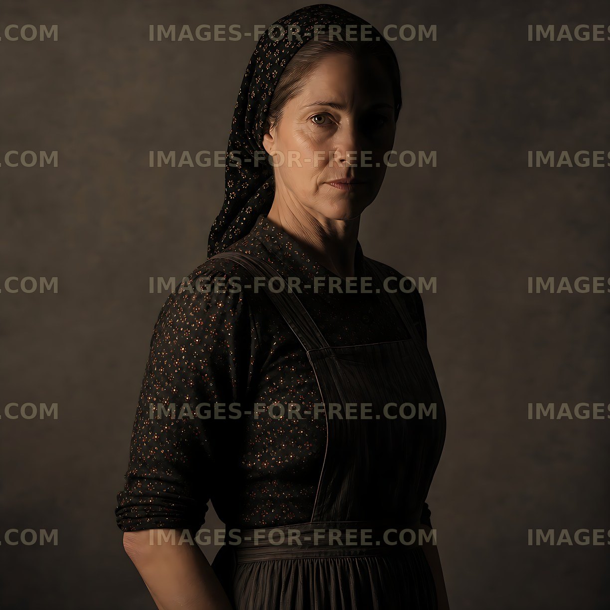 Portrait of a woman in a dark setting with a headscarf