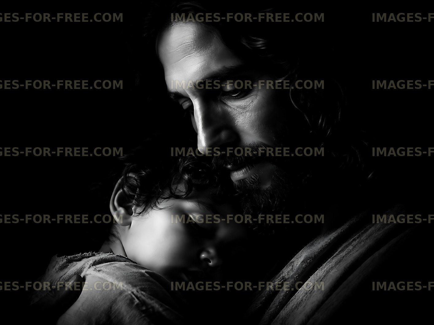 Father holding child in a dark setting