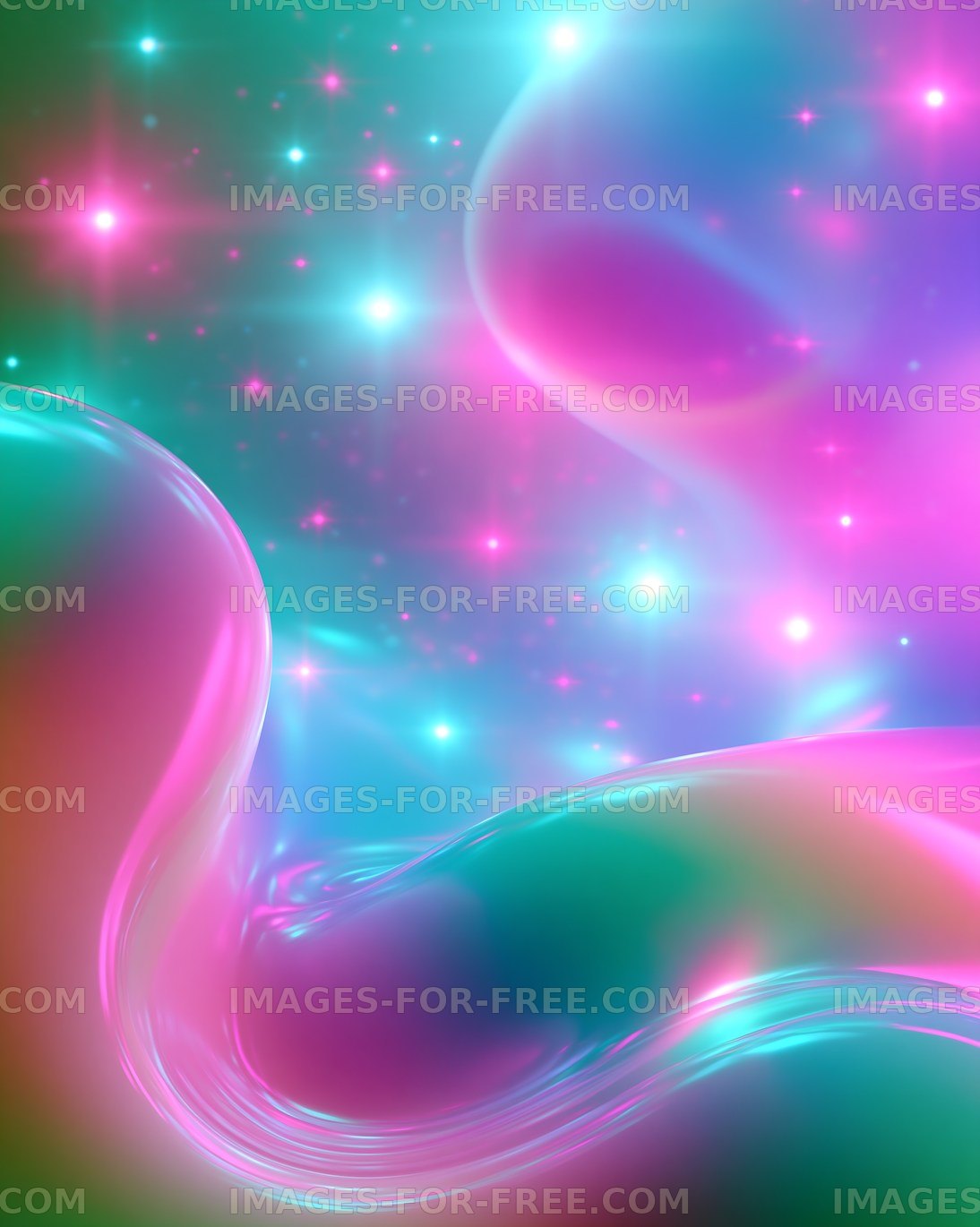 Colorful abstract pattern with swirls and glowing stars