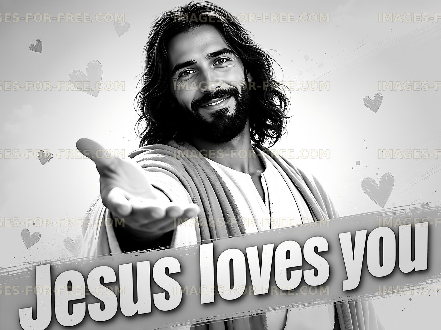 Jesus offers love and support in black and white art