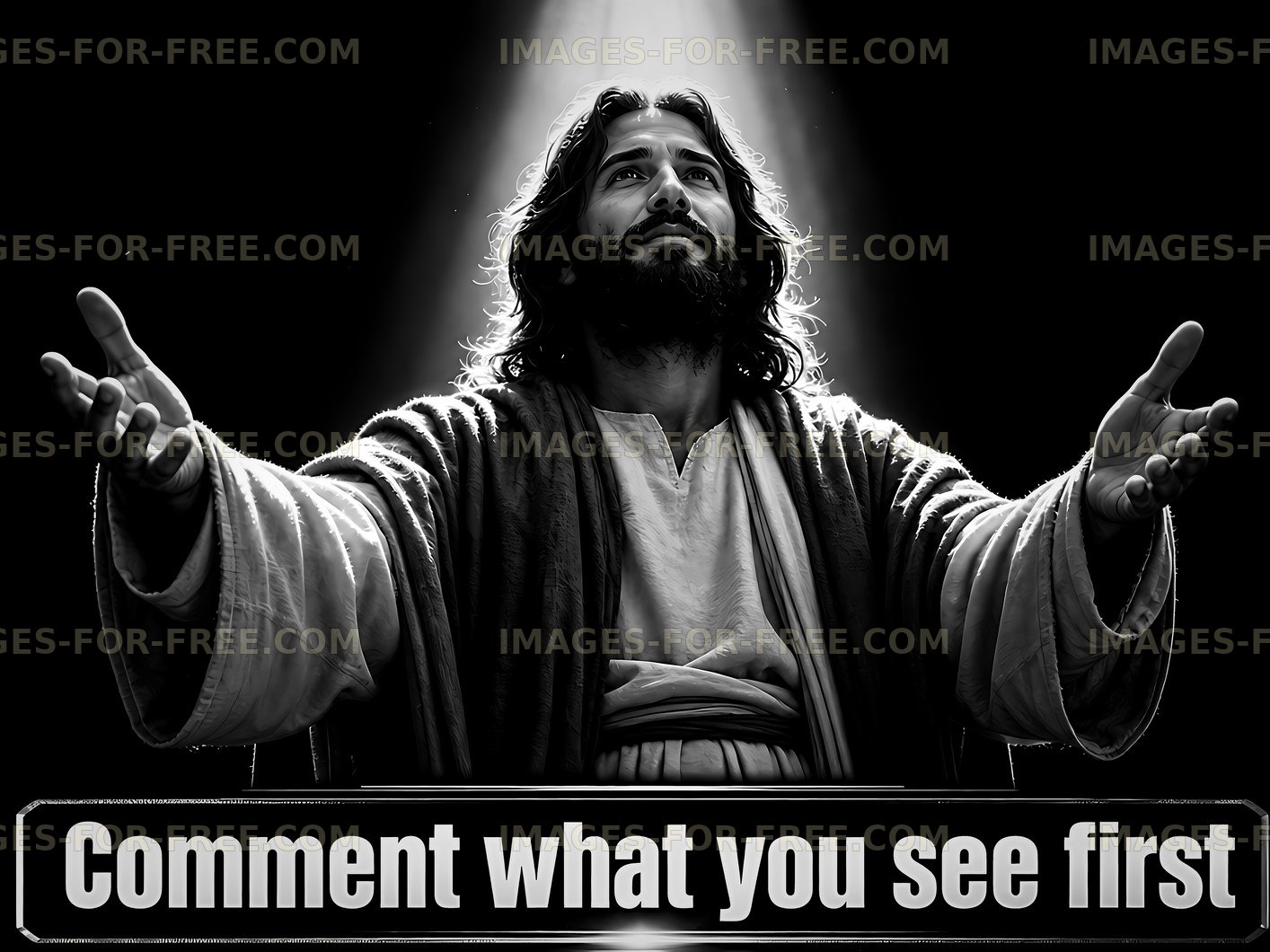 Religious figure with open arms in a dramatic light