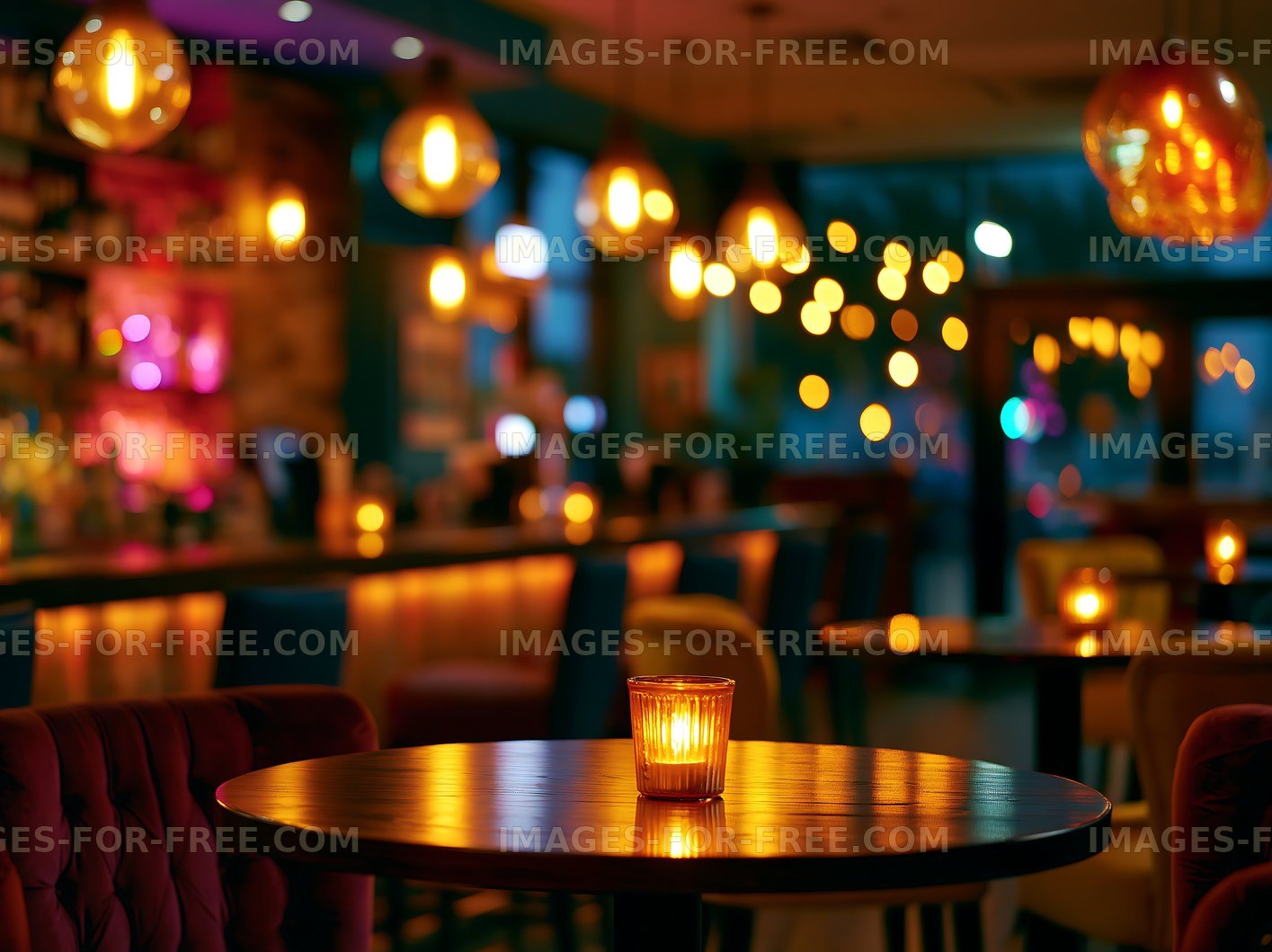 Warm candlelight on a table in a cozy cafe ambiance