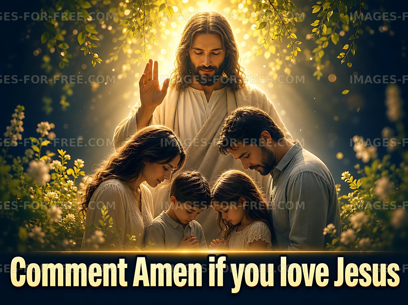 Family worshiping together in a serene natural setting