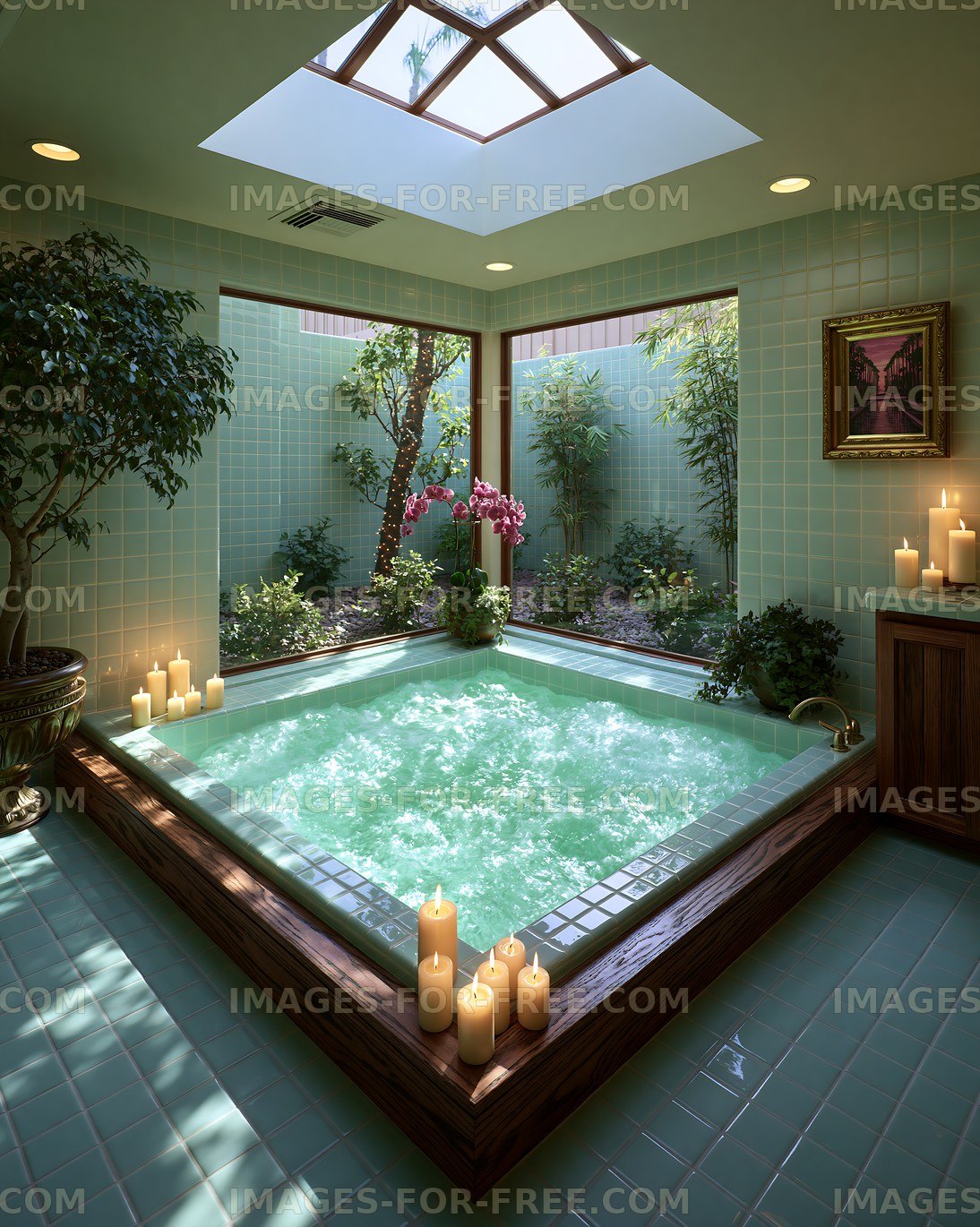 Luxury spa with jacuzzi and natural light