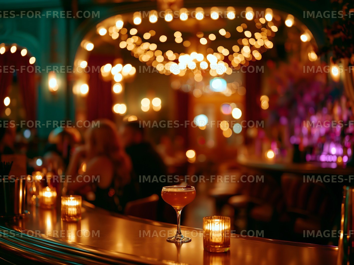 Evening at a bar with cocktails and warm lights