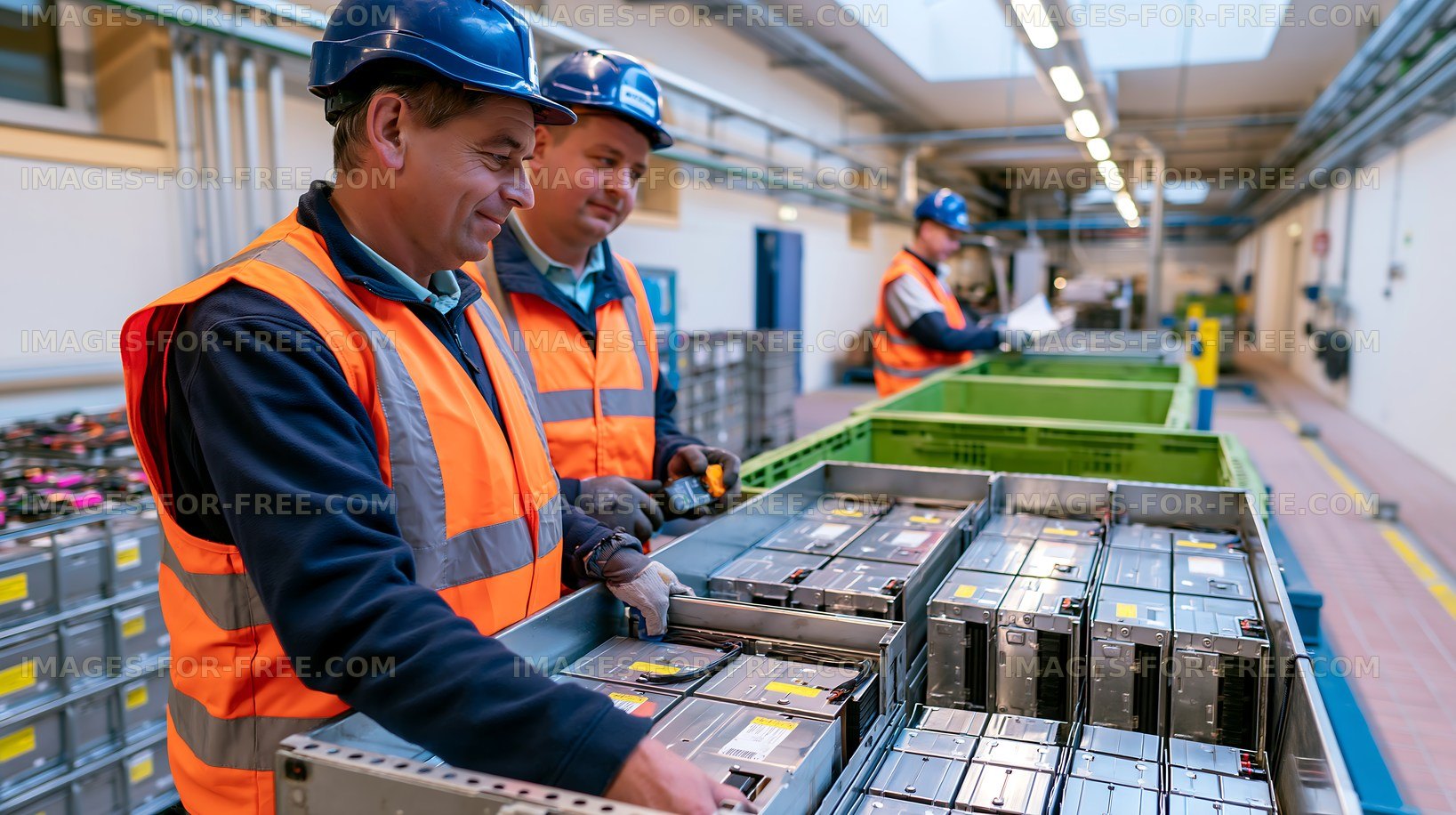 Workers sorting electronic components in a factory