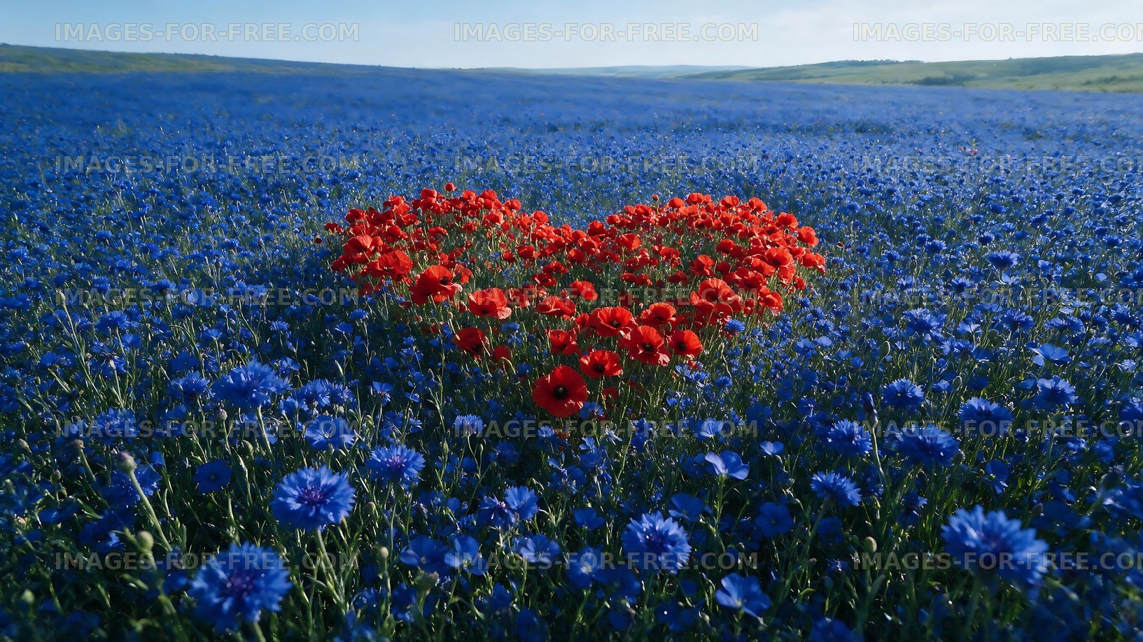 Colorful heart shape formed by flowers in a vast field