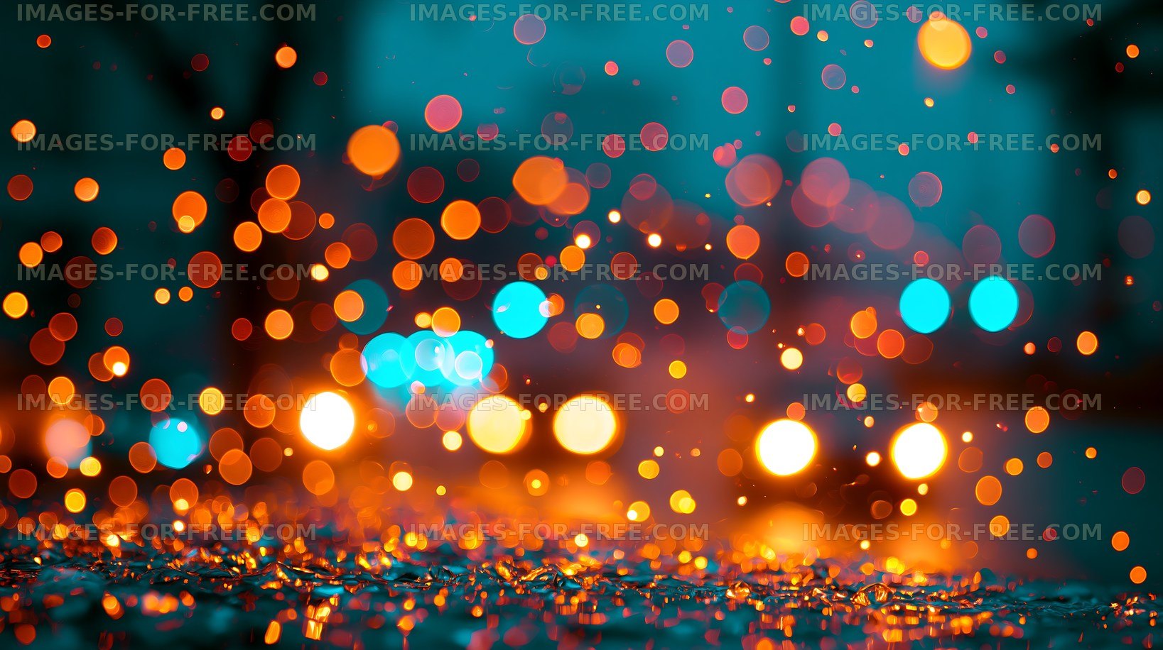 Colorful bokeh lights on a rainy street at night