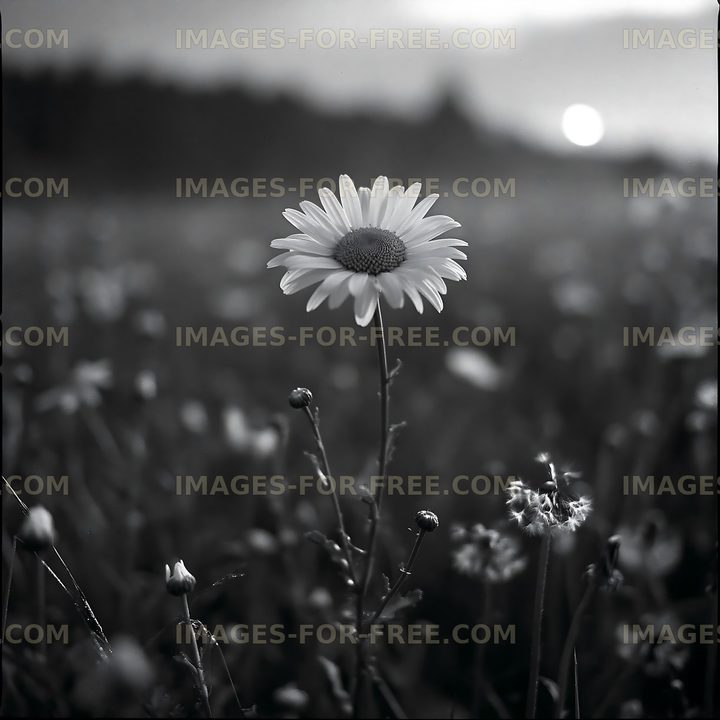 Single daisy flower in early evening light