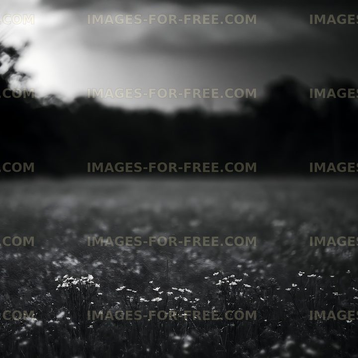 Wildflowers bloom in a field under a moody sky