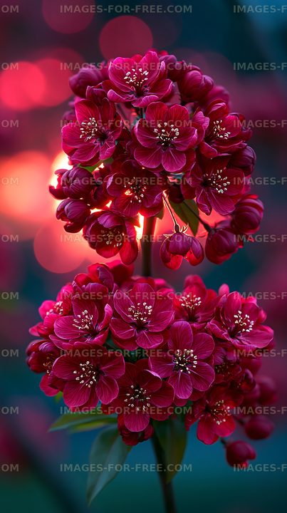 Red flowers with bright background at sunset