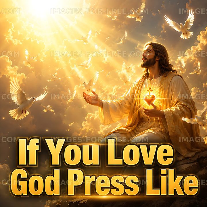 Jesus with doves and light in a heavenly scene
