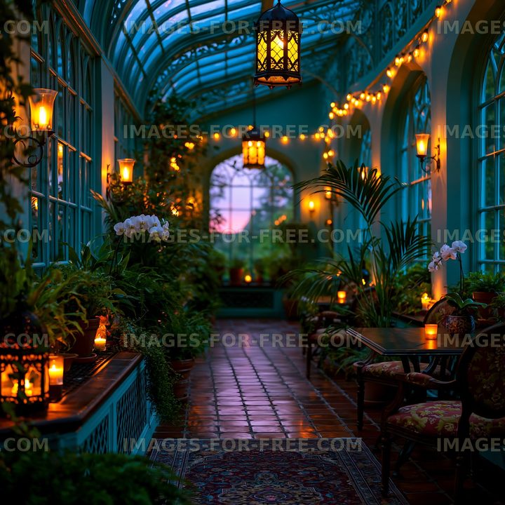 Evening light in a botanical garden atrium