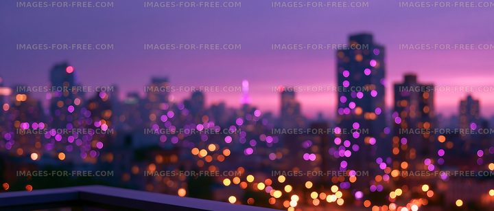City skyline with bokeh lights at dusk