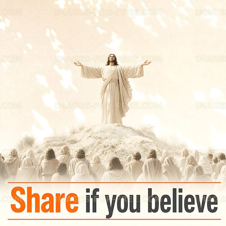 Religious figure on a hill with followers below