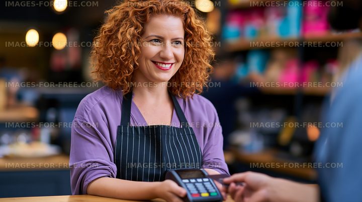 Cashier assists customer with payment at a cafe