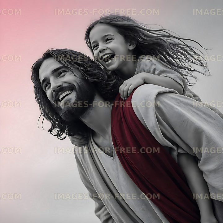 Smiling man gives child a piggyback ride outdoors