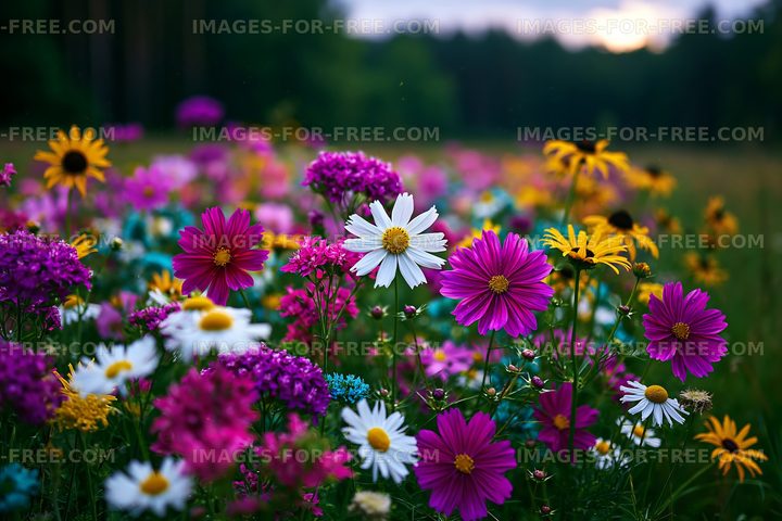 Colorful wildflower meadow in springtime bloom
