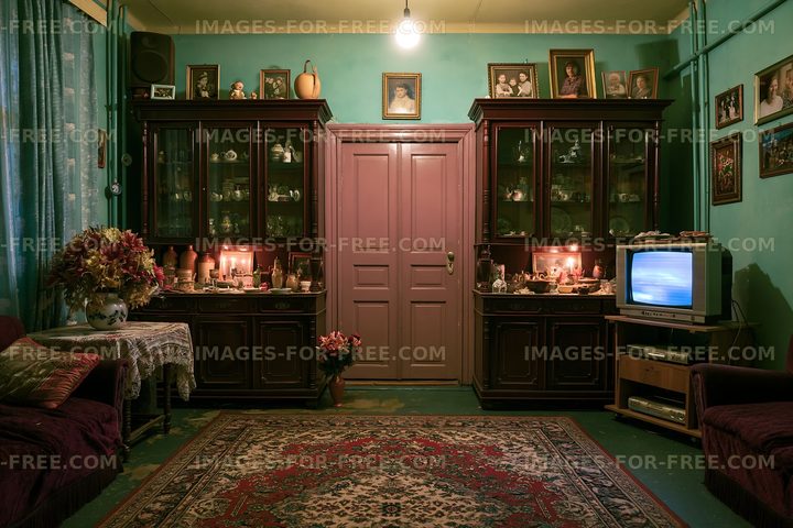 Cozy living room with vintage furniture and decor