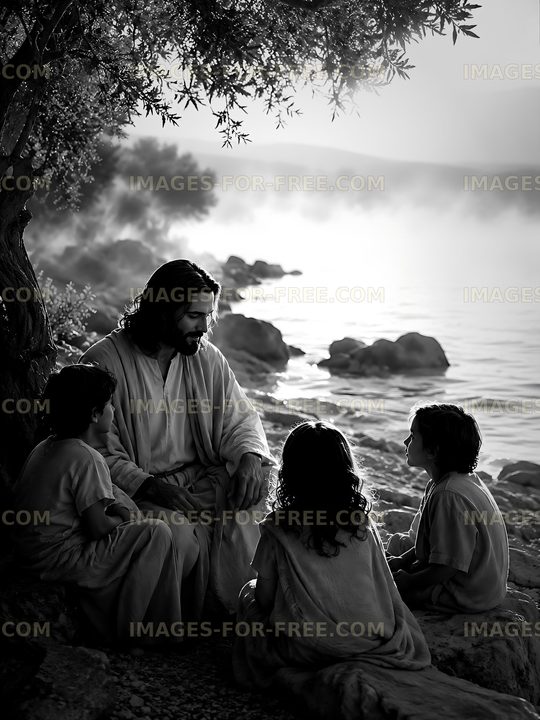 Jesus teaching children by the waterside