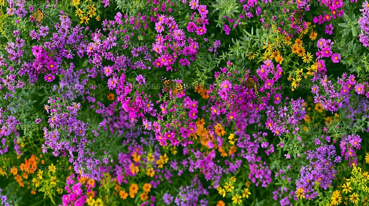 Colorful wildflowers in bloom during sunny daytime