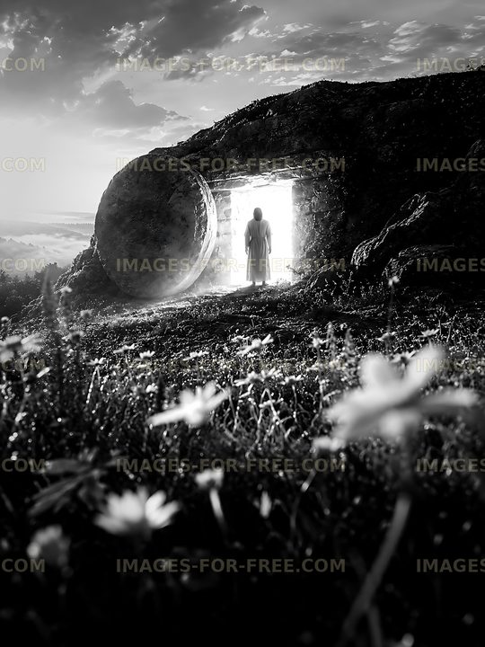 Person standing near an ancient stone tomb in a grassy field