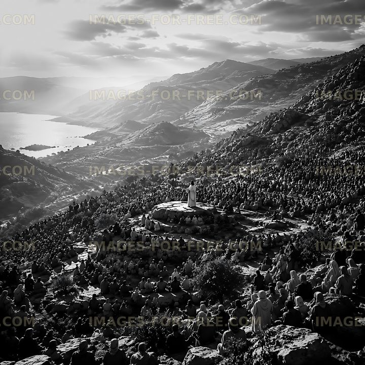 Gathering on a hillside overlooking a valley and water
