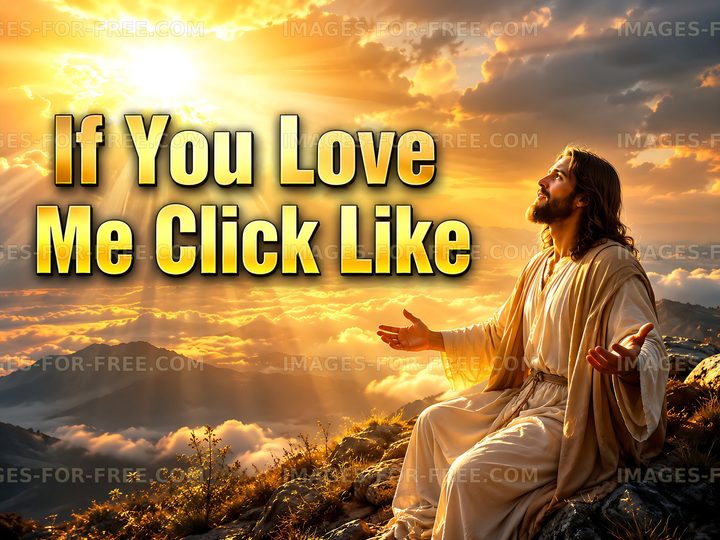 Jesus with open arms under sunlight in a mountainous landscape
