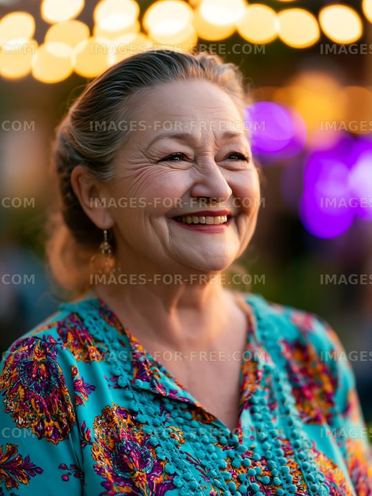 Smiling woman with bright background at outdoor event