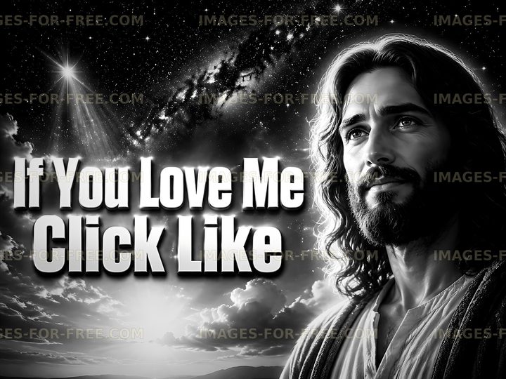 Religious figure with cosmic background and text overlay