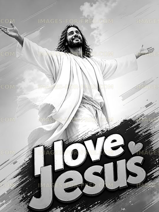 Jesus stands with open arms expressing love
