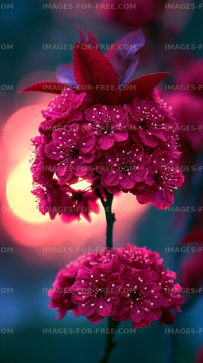 Pink flowers against a blurred background at sunset