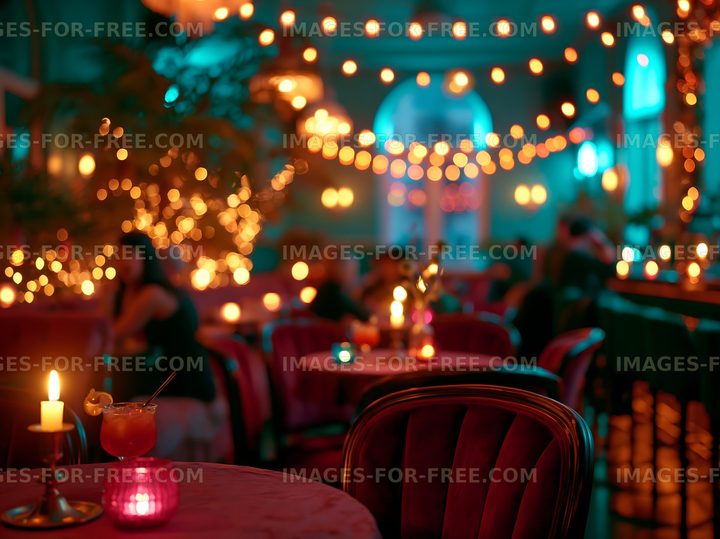 Cozy evening atmosphere in a warm-lit restaurant