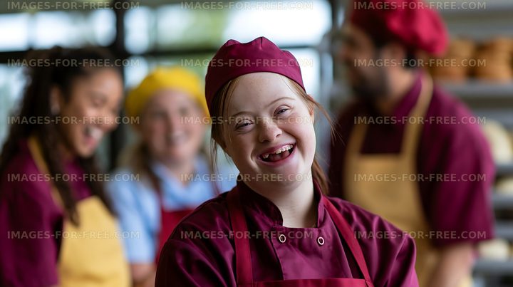 Cheerful bakers working together in a busy bakery