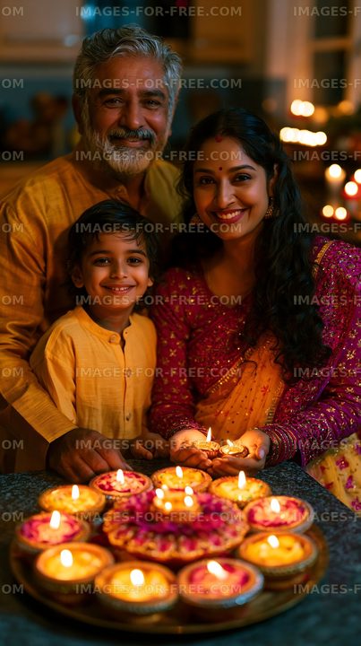 Family celebration with candles during festival at home