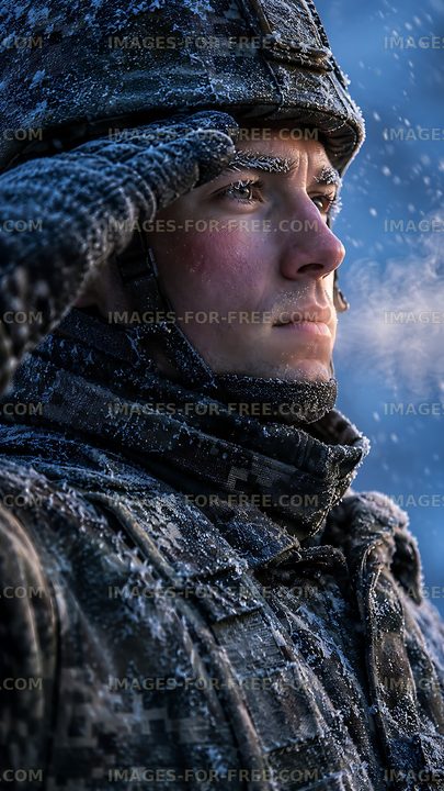 Soldier saluting in cold weather during winter months