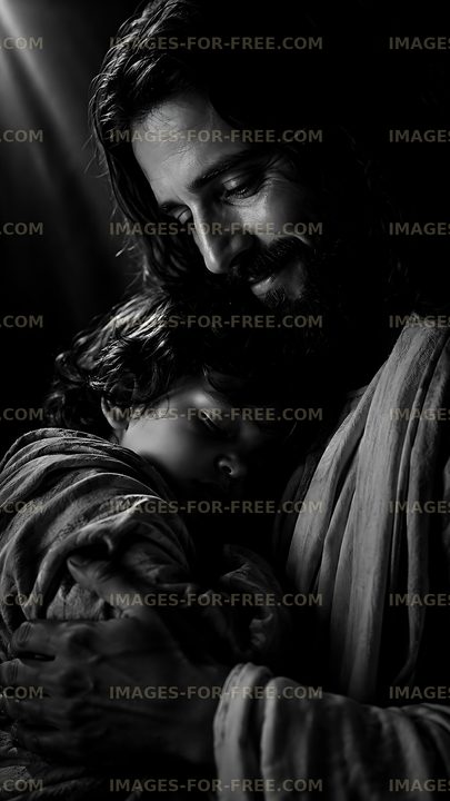 Man holds child in an intimate moment of affection