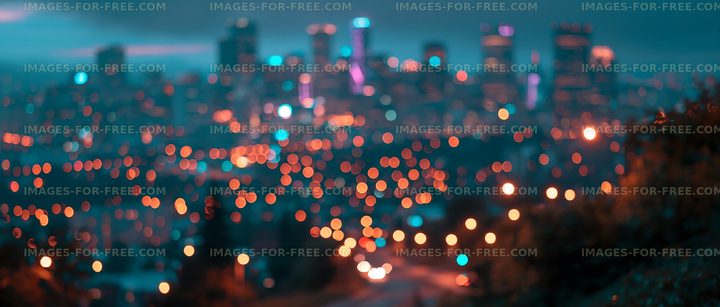 City skyline with blurred lights at night