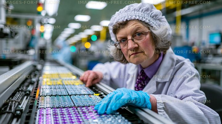 Worker inspecting vials in a laboratory setting