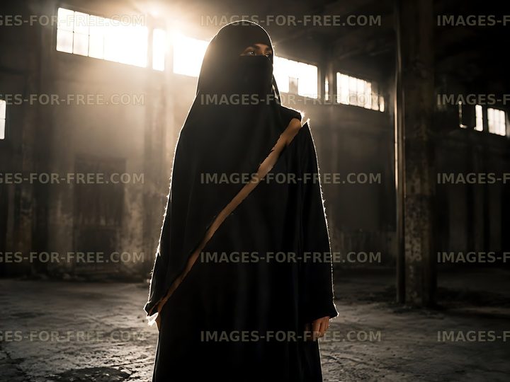 Woman in traditional clothing standing in an industrial space