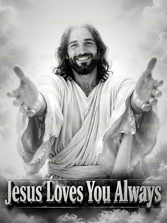 Jesus reaching out in love with welcoming arms