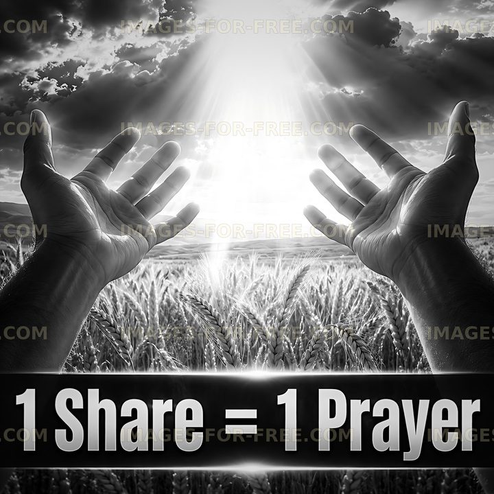 Hands reaching towards light in a wheat field with a message