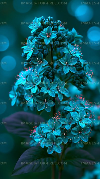 Vibrant blue flowers with green leaves in a blurred background
