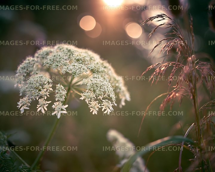 Wildflower blooming under sunset light
