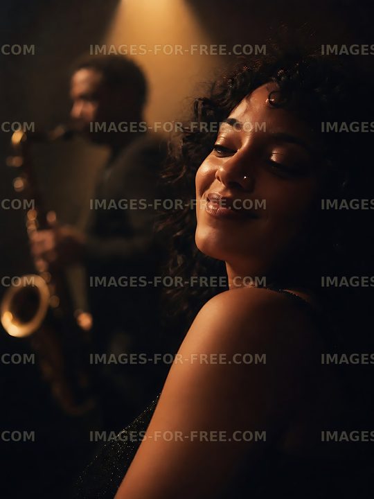 Woman enjoying live jazz performance at night