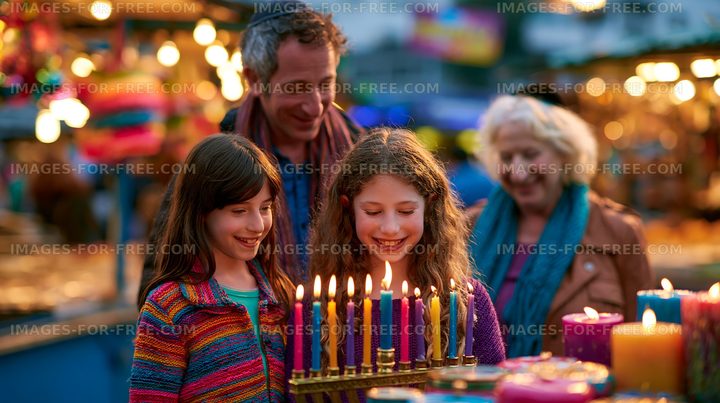 Celebration of lights at a marketplace during holiday evening