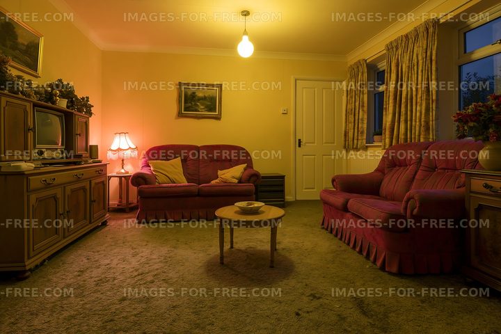 Cozy living room with vintage furniture in soft lighting