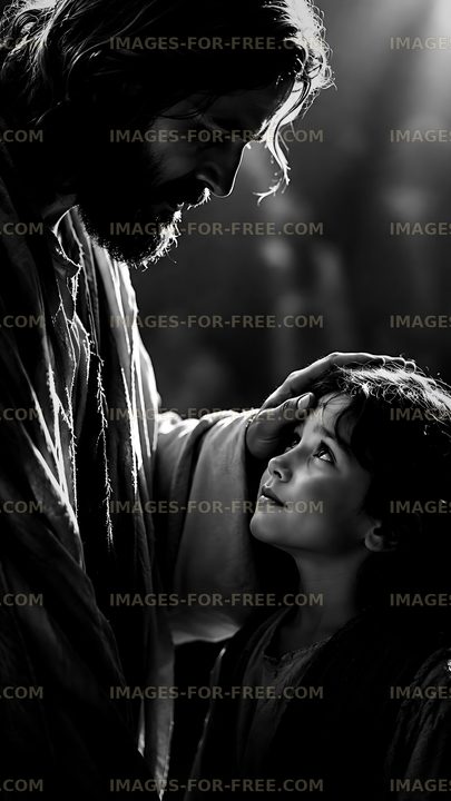 Man and child sharing a moment in a dimly lit space