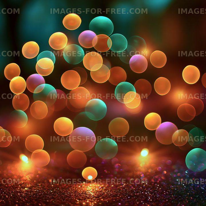 Colorful bokeh with blurred lights in a dark setting