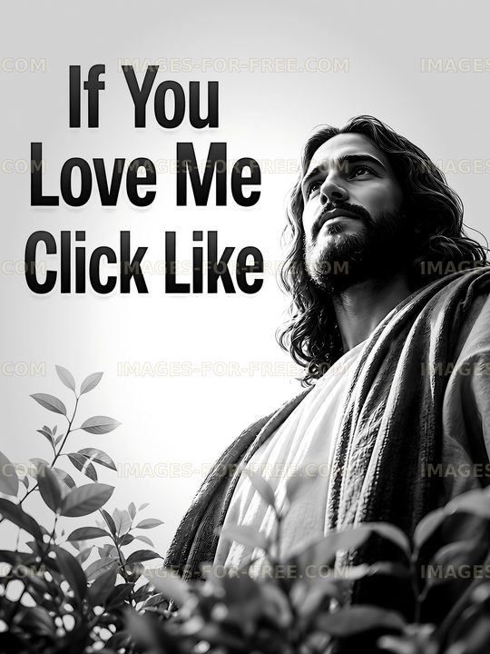 Jesus figure with text encouraging social media interaction